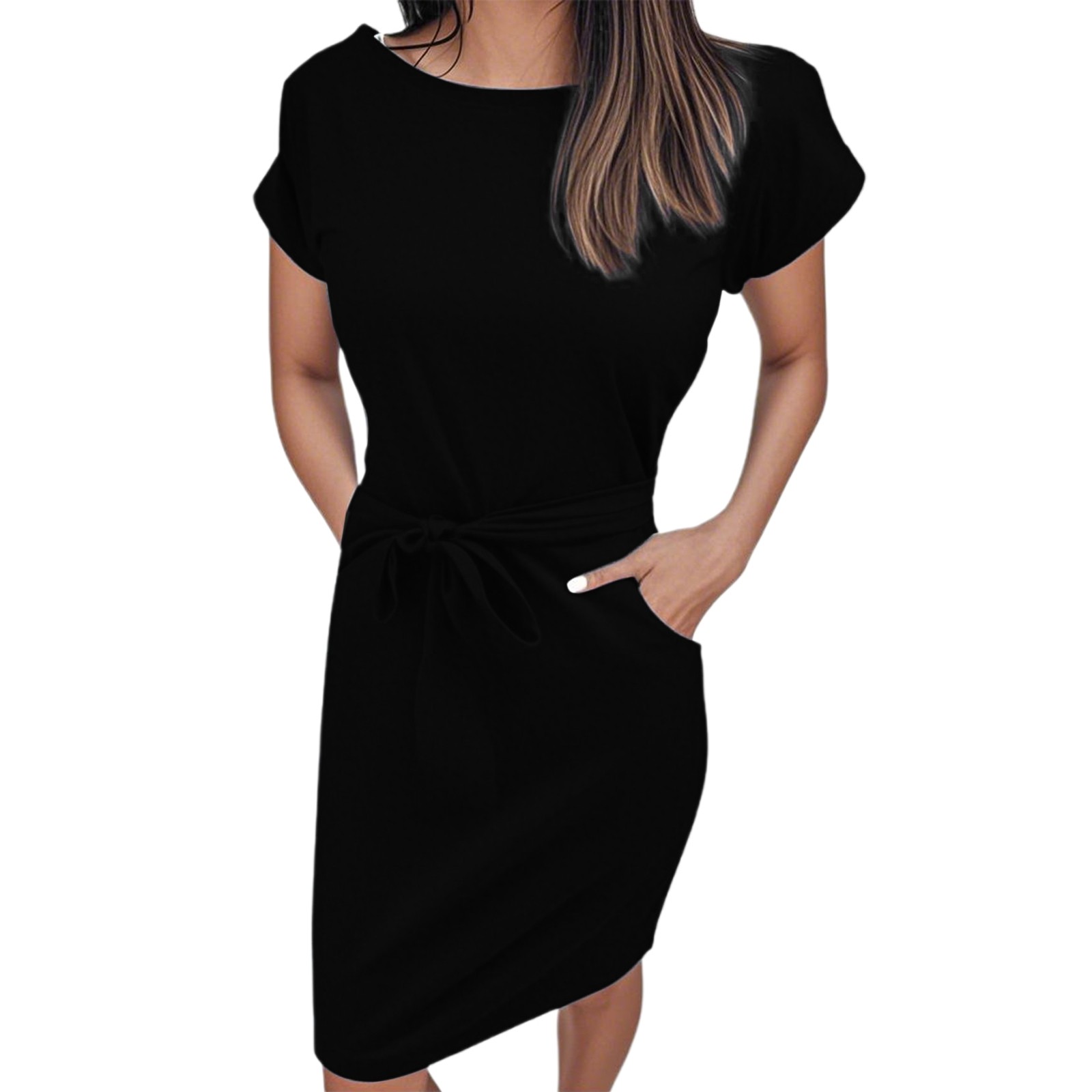 thumbnail image 2 of Vestido de verano para mujer con cinturón: manga corta, informal/para salir, fácil de cuidar, versátil para diversas ocasiones., 2 of 6